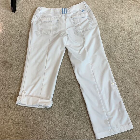 Adidas ClimaLite White pants capris blue stripe golf Sz 12 NWOT - Picture 5 of 12